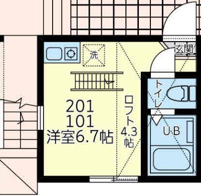 ユナイト西横浜アリスバーリー(ワンルーム/1階)の間取り写真