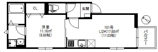 ポラリス南福岡(1LDK/1階)の間取り写真