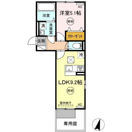 POLONIA WAKAMATSU(1LDK/1階)の間取り写真
