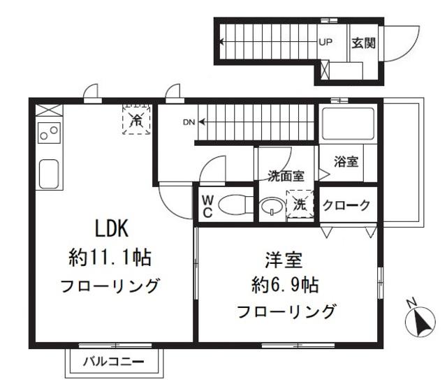 レーブ西国立(1LDK/2階)の間取り写真
