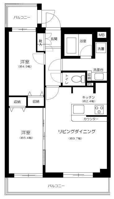 メイクスデザイン西馬込(2LDK/4階)の間取り写真