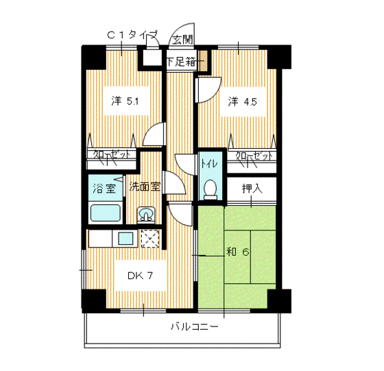 ノビリティ新下関(3DK/4階)の間取り写真
