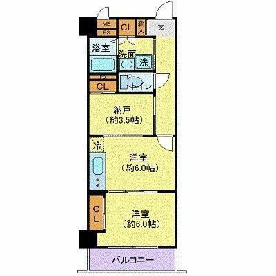 カスタリア一番町イースト(1SDK/5階)の間取り写真