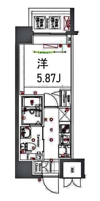フェルクルールプレスト西横浜(1K/11階)の間取り写真