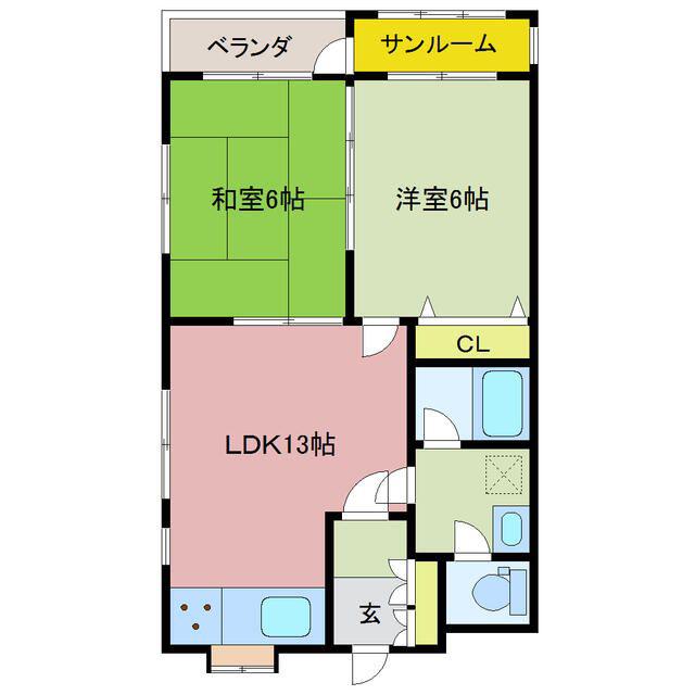 ヴィラ・ラボール新根塚(2LDK/2階)の間取り写真