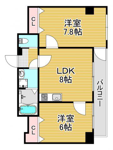 BJクローバー(2LDK/4階)の間取り写真