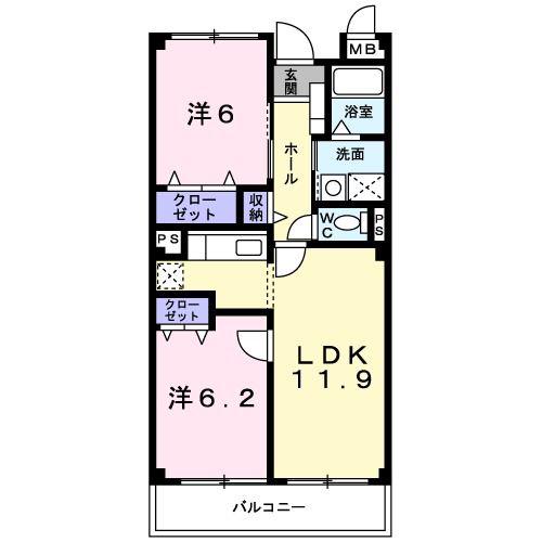 ヴィラアルシオーネ(2LDK/3階)の間取り写真