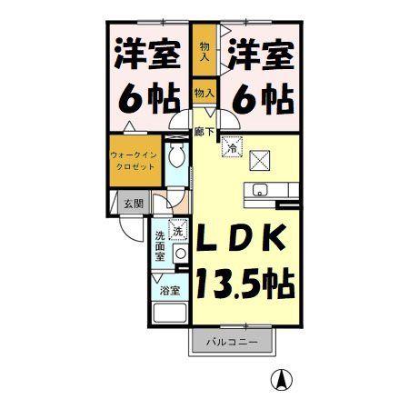 エトワール(2LDK/1階)の間取り写真