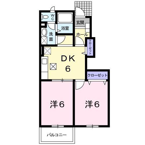シャルマンK(2DK/1階)の間取り写真
