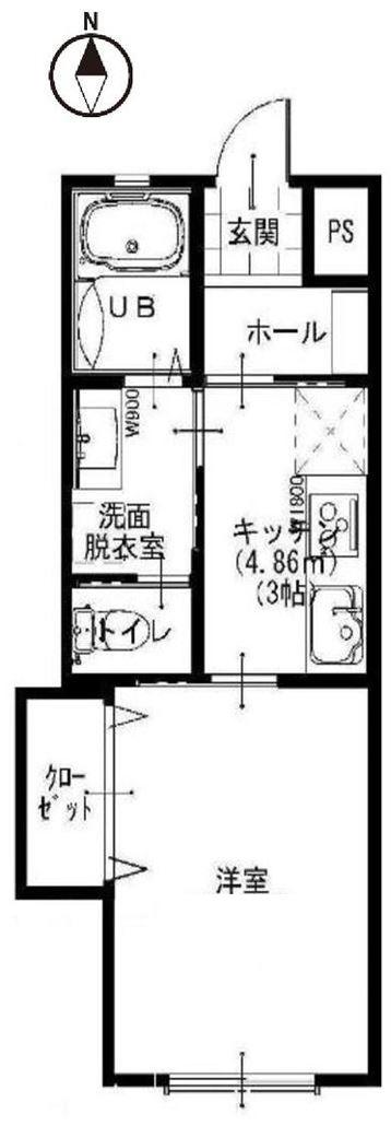 フェリーチェ平和台(1K/1階)の間取り写真