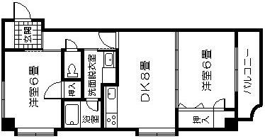 鹿児島県鹿児島市 3階建 築24年(2DK/3階)の間取り写真