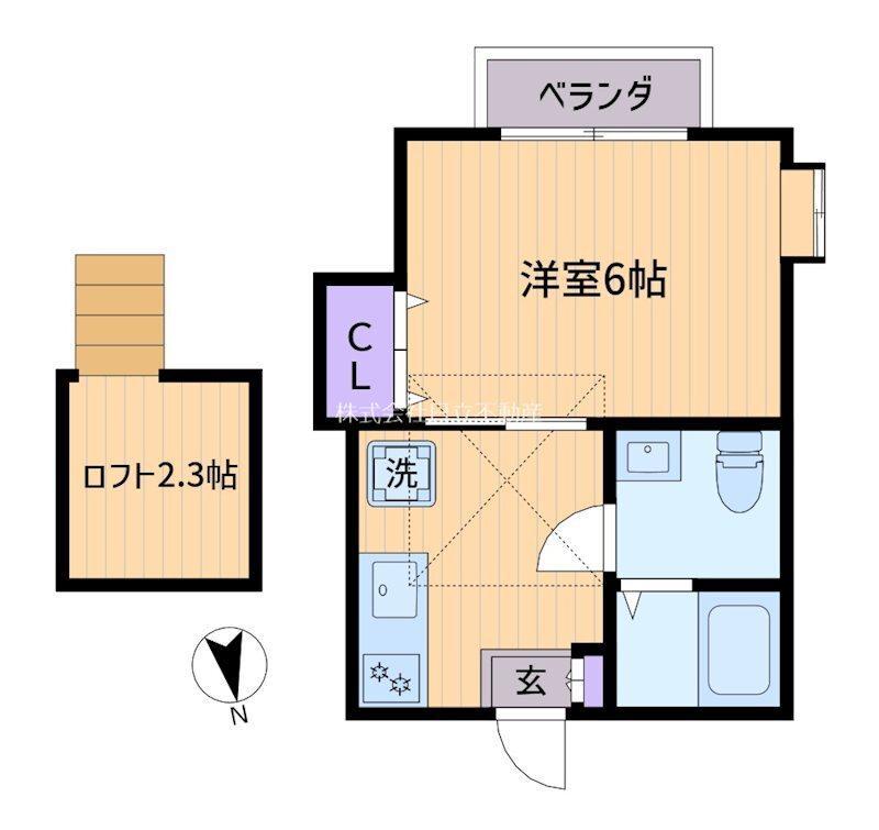 エトゥープ南台(1K/2階)の間取り写真