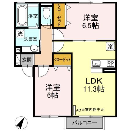 プラシード(2LDK/2階)の間取り写真
