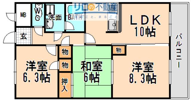 甚樹園マンション(3LDK/3階)の間取り写真