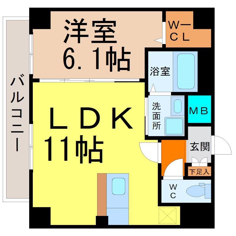 アースヒル東白壁(1LDK/5階)の間取り写真