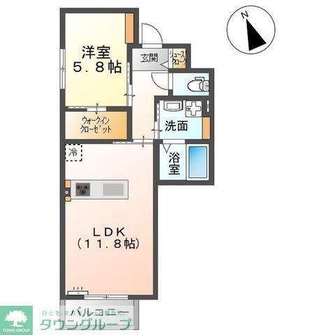 リゾーマおゆみ野(1LDK/2階)の間取り写真