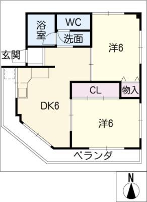 鳥たつビル(2DK/3階)の間取り写真