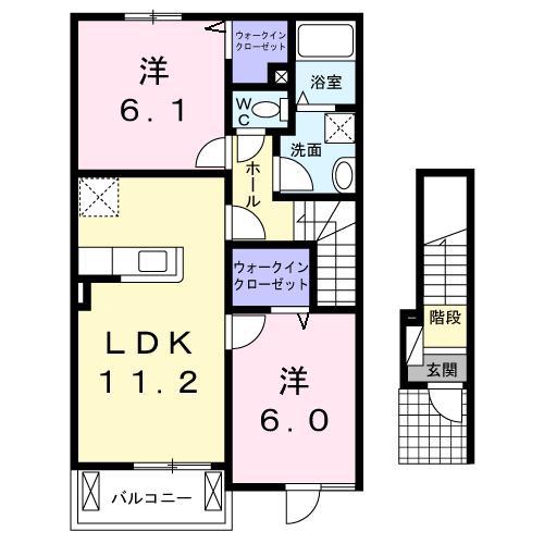 プラシ一ドK.K A(2LDK/2階)の間取り写真