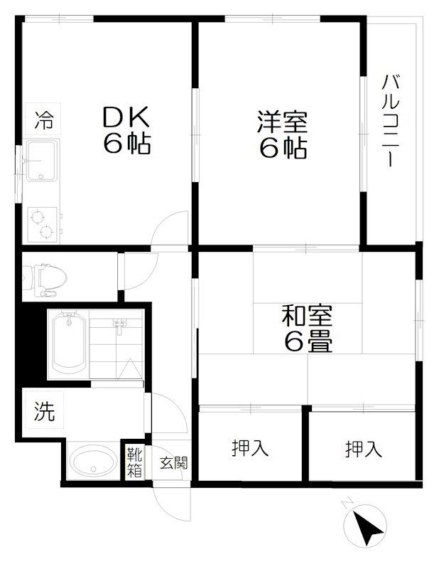 プラネックス谷内(2DK/1階)の間取り写真