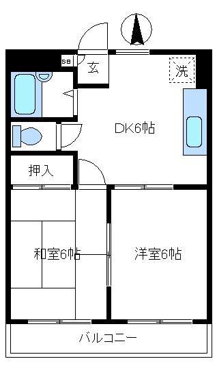 サン新井第一ビル(2DK/4階)の間取り写真