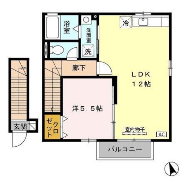 ルミエールB棟(1LDK/2階)の間取り写真