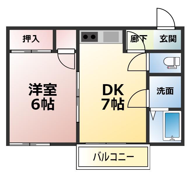 メゾンクレセント(1DK/2階)の間取り写真