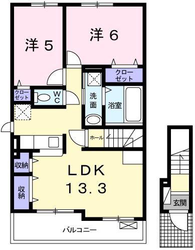 メゾンドレープ和(2LDK/2階)の間取り写真