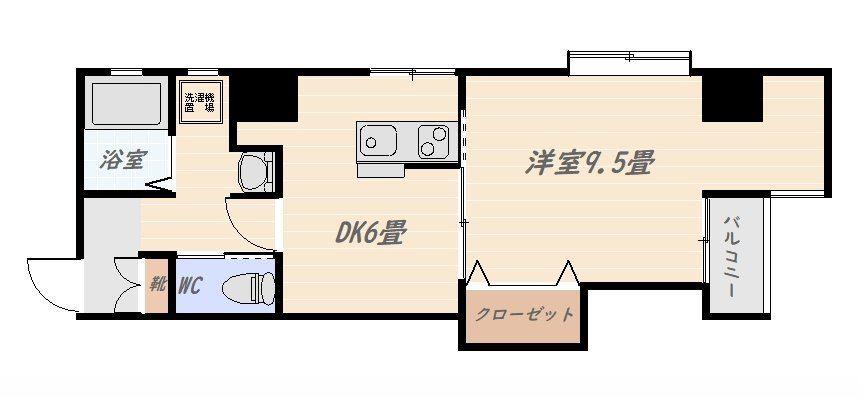 フォンス加治屋町(1DK/6階)の間取り写真