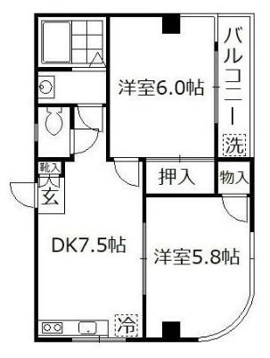 シュロス吉川(2DK/3階)の間取り写真