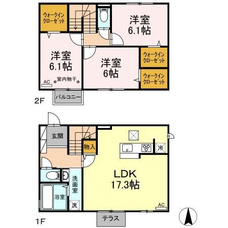 ＪＲ東北本線 仙北町駅 徒歩15分 2階建 築5年(3LDK/1階)の間取り写真
