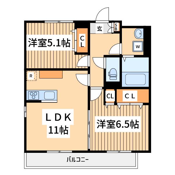デュラカーサ ルシア富士見が丘Ⅱ(2LDK/1階)の間取り写真