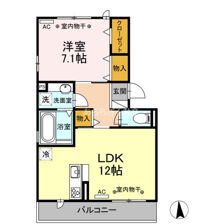 グリーンパーク早出(1LDK/1階)の間取り写真