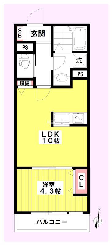 リーブルファイン上戸田(1LDK/2階)の間取り写真