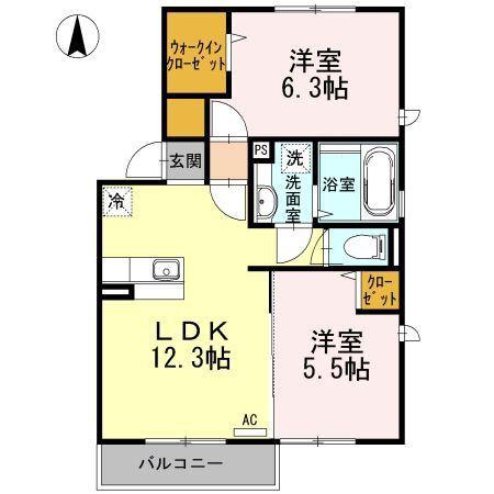 ジェネス長瀬(2LDK/2階)の間取り写真