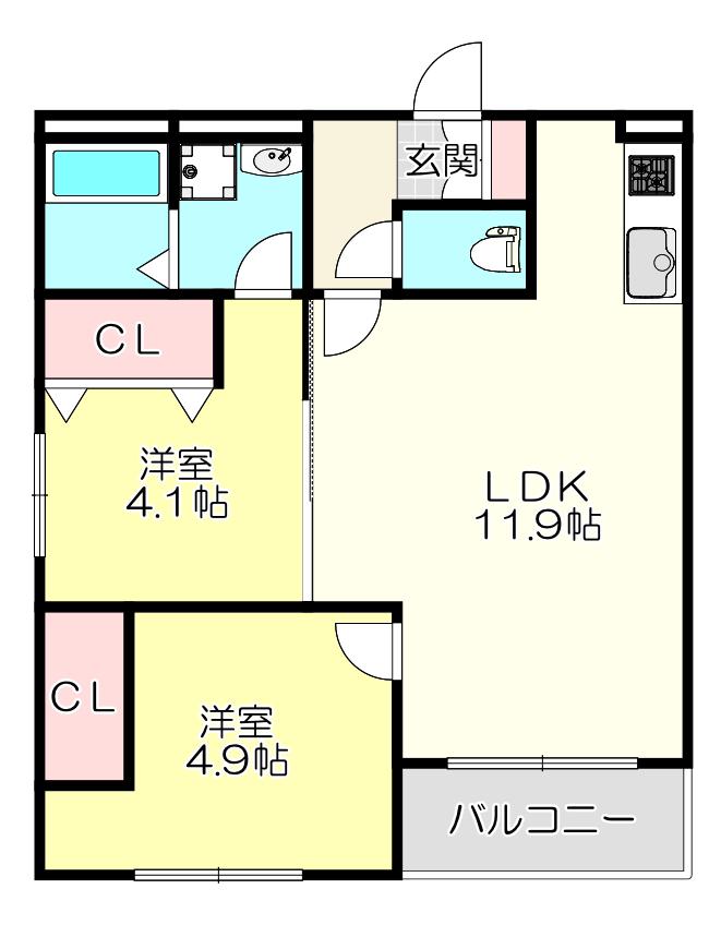 アバンティオ小阪(2LDK/2階)の間取り写真