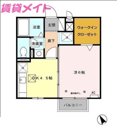 シャルムすずか A(1DK/1階)の間取り写真