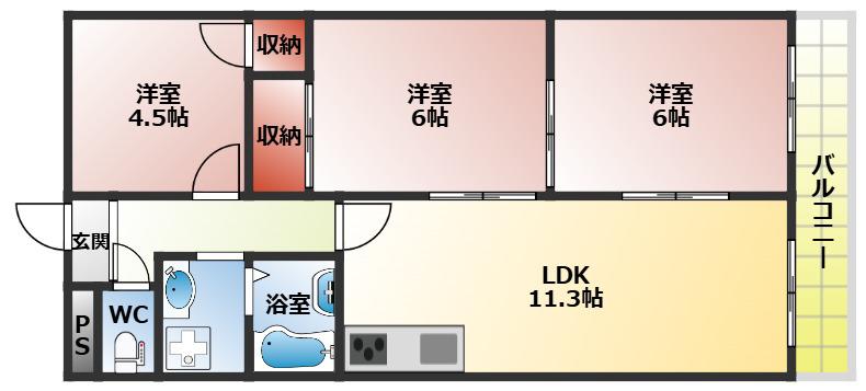 ウィルコート(3LDK/4階)の間取り写真