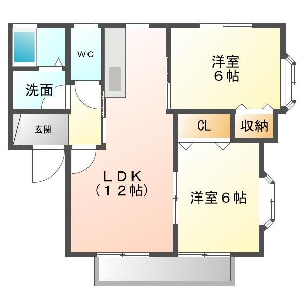 コンシェルジュA(2LDK/2階)の間取り写真