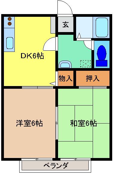 サンライフ弐番館(2DK/1階)の間取り写真