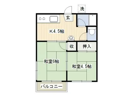 小笠原荘B荘(2K/2階)の間取り写真