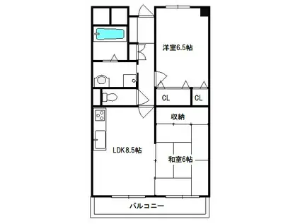 阪急西宮マンション(2LDK/2階)の間取り写真