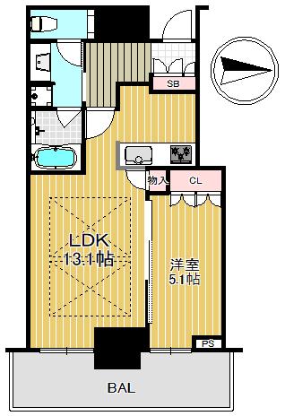 グランドメゾン新梅田タワー THE CLUB RESIDENCE(1LDK/4階)の間取り写真