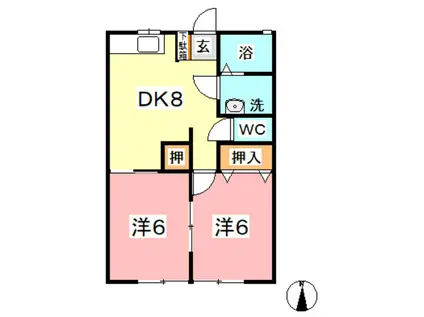 フラット乙島(2DK/1階)の間取り写真