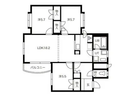 ラビリンス山の手(3LDK/3階)の間取り写真