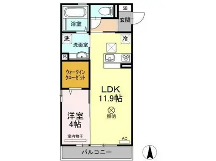 ヴェルドミールB棟(1LDK/1階)の間取り写真