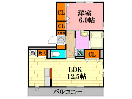 コーポラスヤナセIIIB棟(1LDK/2階)の間取り写真
