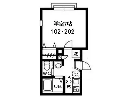 WILL AKISHIMA(1K/2階)の間取り写真