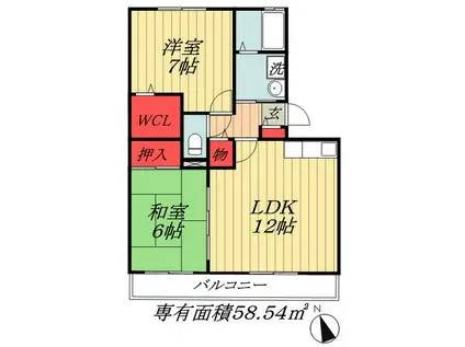 シーガルパーク弐番館(2LDK/2階)の間取り写真