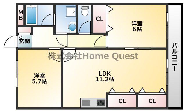 大県マンション II(2LDK/2階)の間取り写真