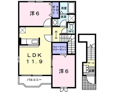 デルソーレB(2LDK/2階)の間取り写真